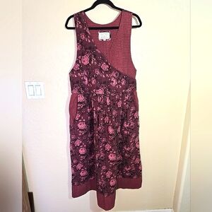 Dees Designs Handmade Cottage Core Floral Burgundy Dress Sleeveless Size XL